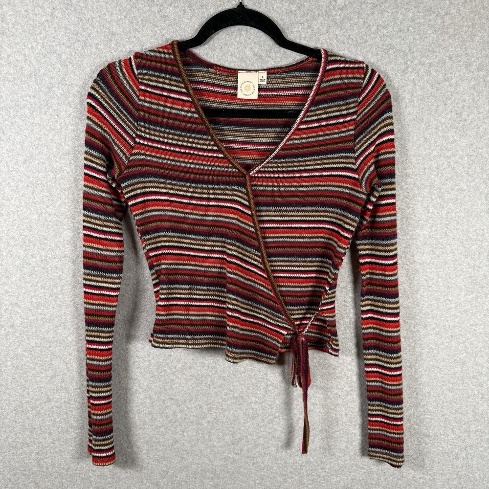 Live in the moment wrap top womens small long sleeve cropped striped shirt
